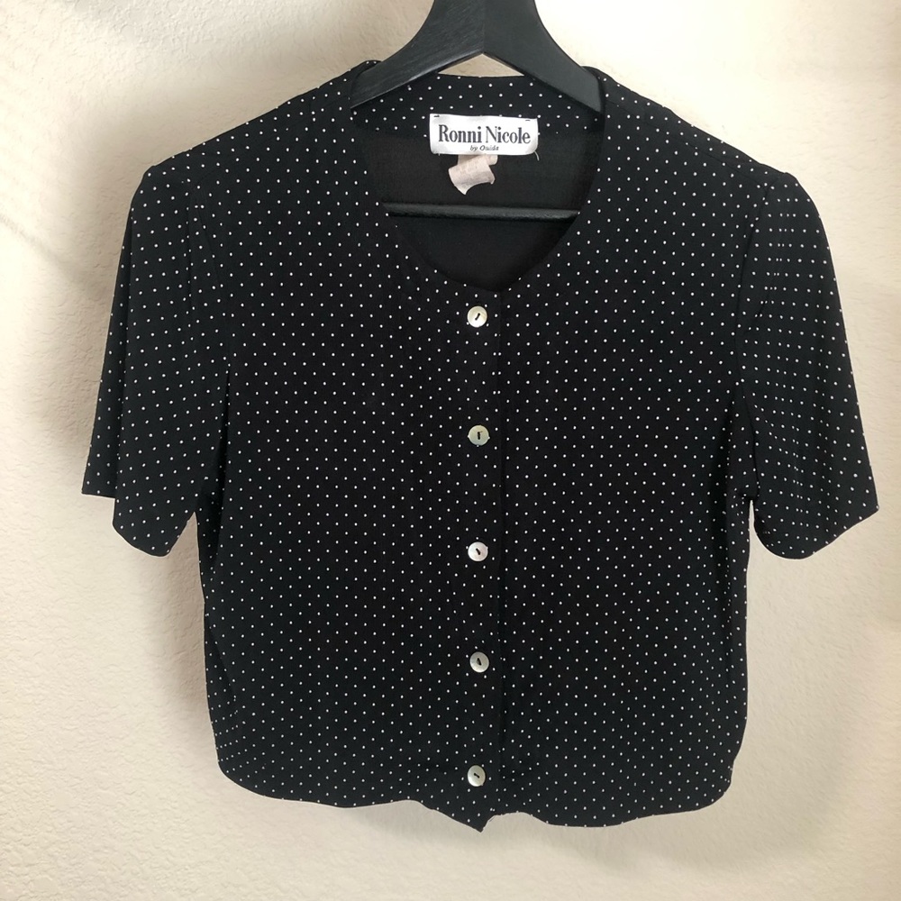 Vintage Ronnie Nicole by Ouida Button Down Polka Dot Crop Top Sz Medium